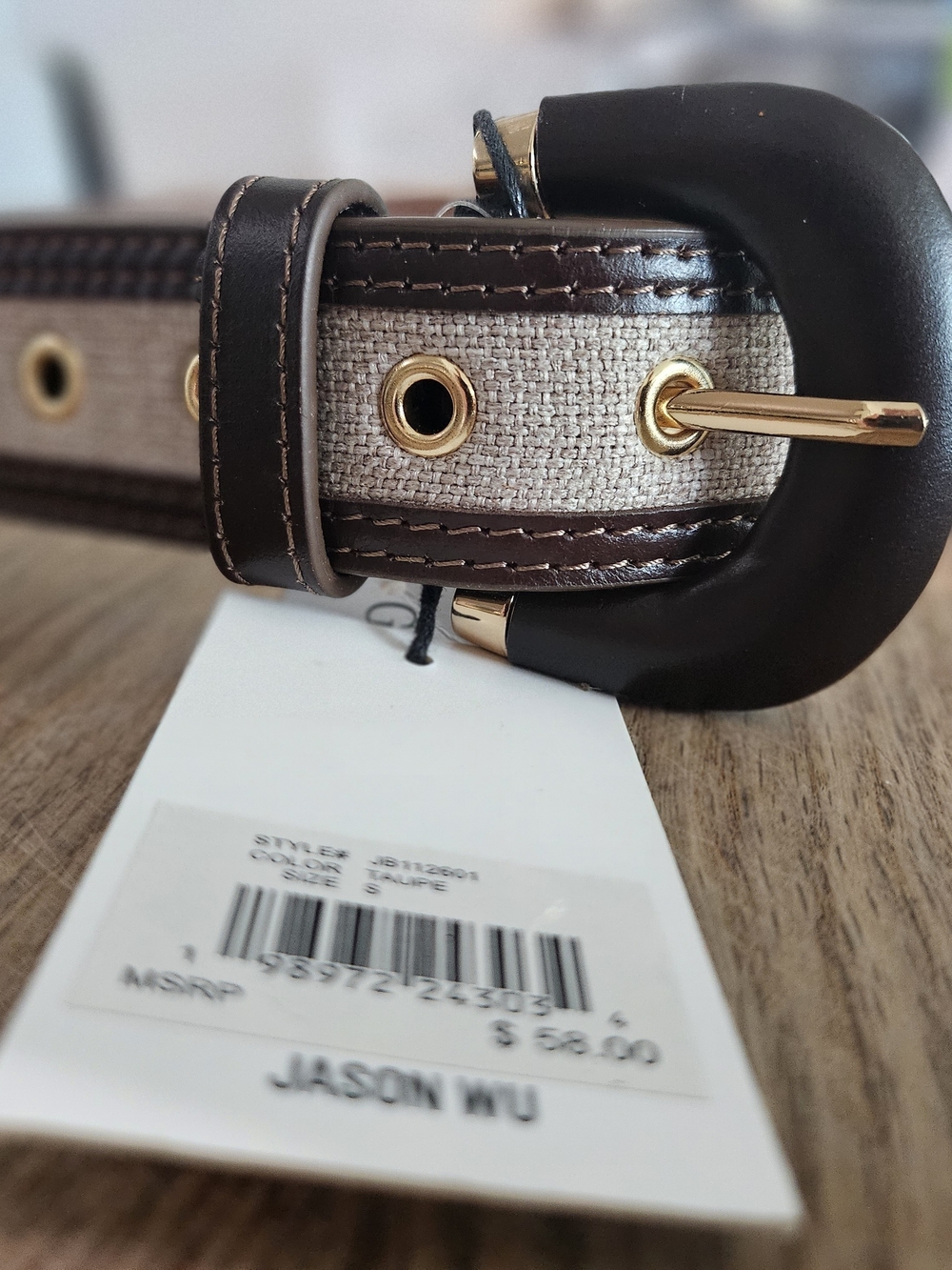 Jason Wu Beige and Brown Canvas Leather Belt Preppy Ivy, Equestrian. Old Money